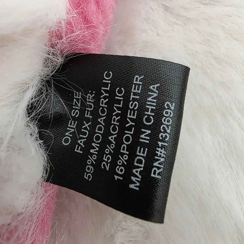 HEURUEH Faux Fur Hybrid Pull Through Scarf Pink Cream Fleece Luxe Winter OS